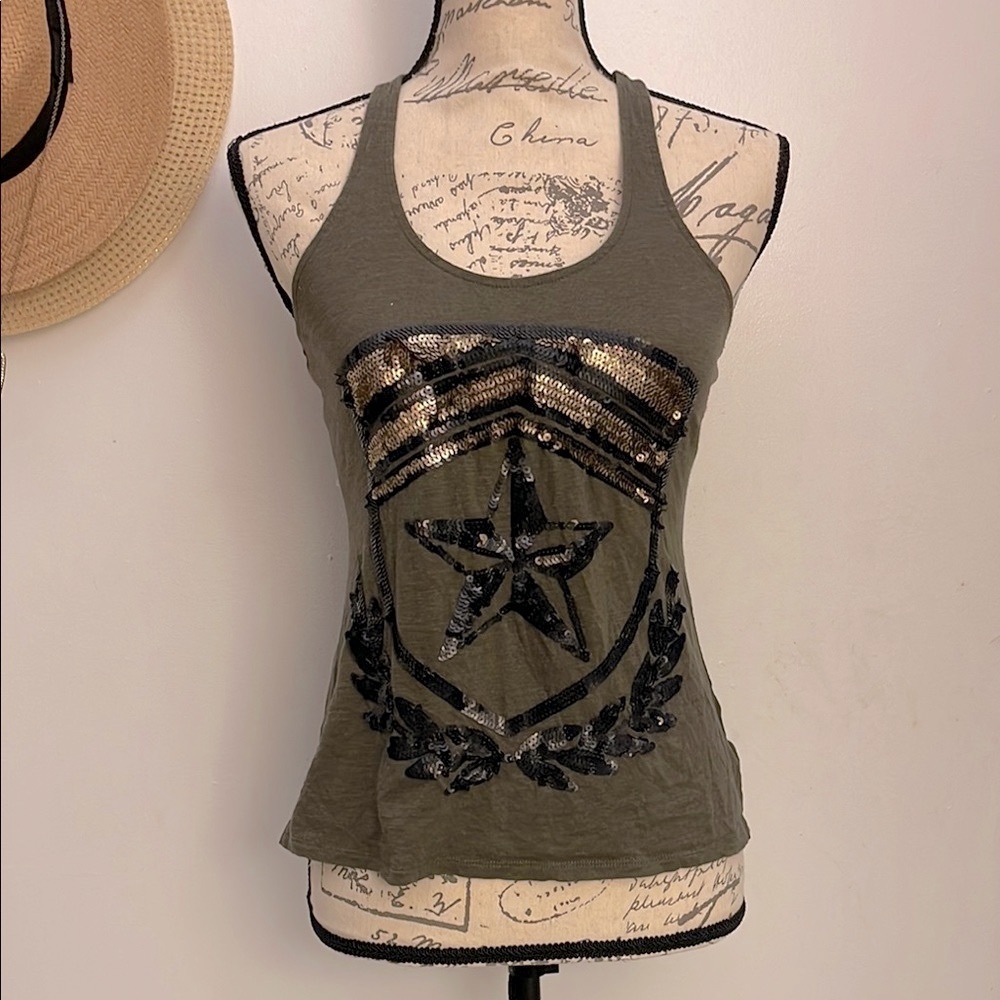 Express | Women’s Military Army Green Sequin Tank Top Size XS